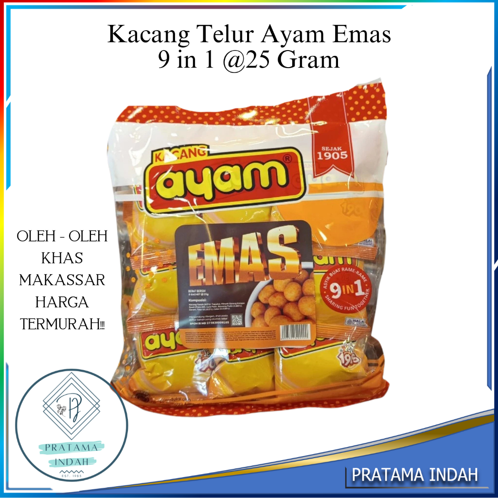 

Kacang Ayam Emas Cahaya Oleh Oleh Khas Makassar 225gr 9 in 1 / Camilan Khas Makassar Kacang Ayam Emas