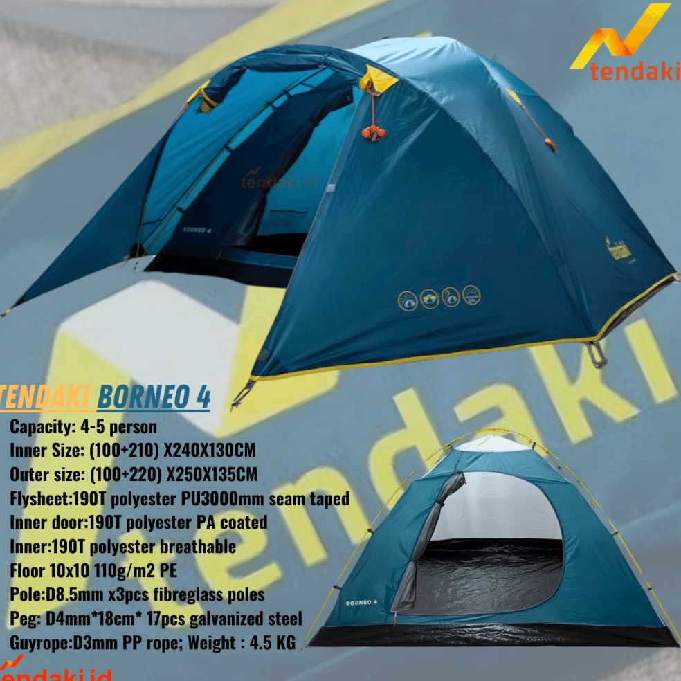 Tenda Tendaki Borneo 4  Moluccas 4  Tenda Compass 4P Kapasitas 4 orang Tenda Tendaki Borneo 4 Double