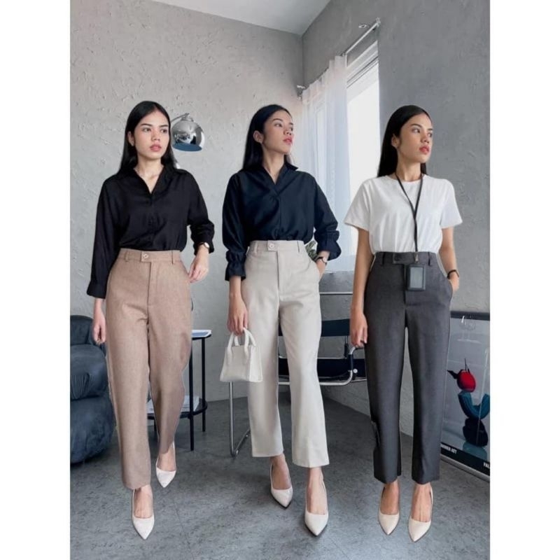 Celana Kerja Wanita Pinggang Karet Belakang - Celana Bahan Wanita Anti Kusut