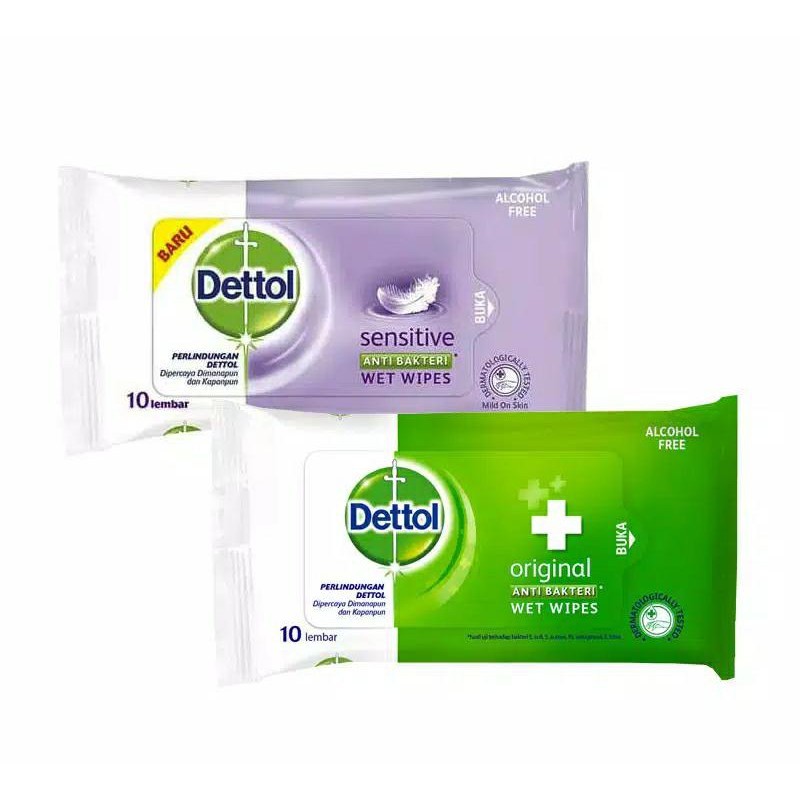 Dettol tisu basah original / sensitive isi 10 sheets