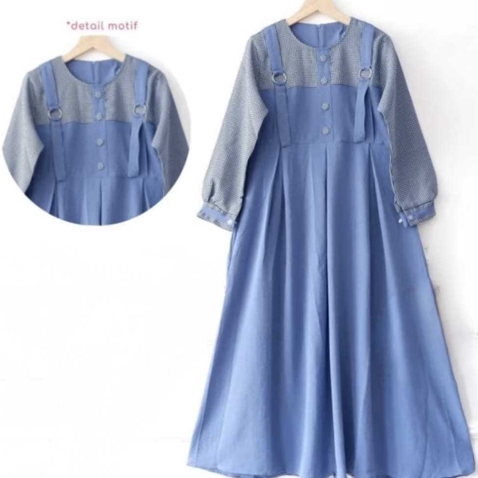 KODE V19I Baju gamis anank Remaja Dress Overal Kotak Kotak mix flanel Crinkle Airflow