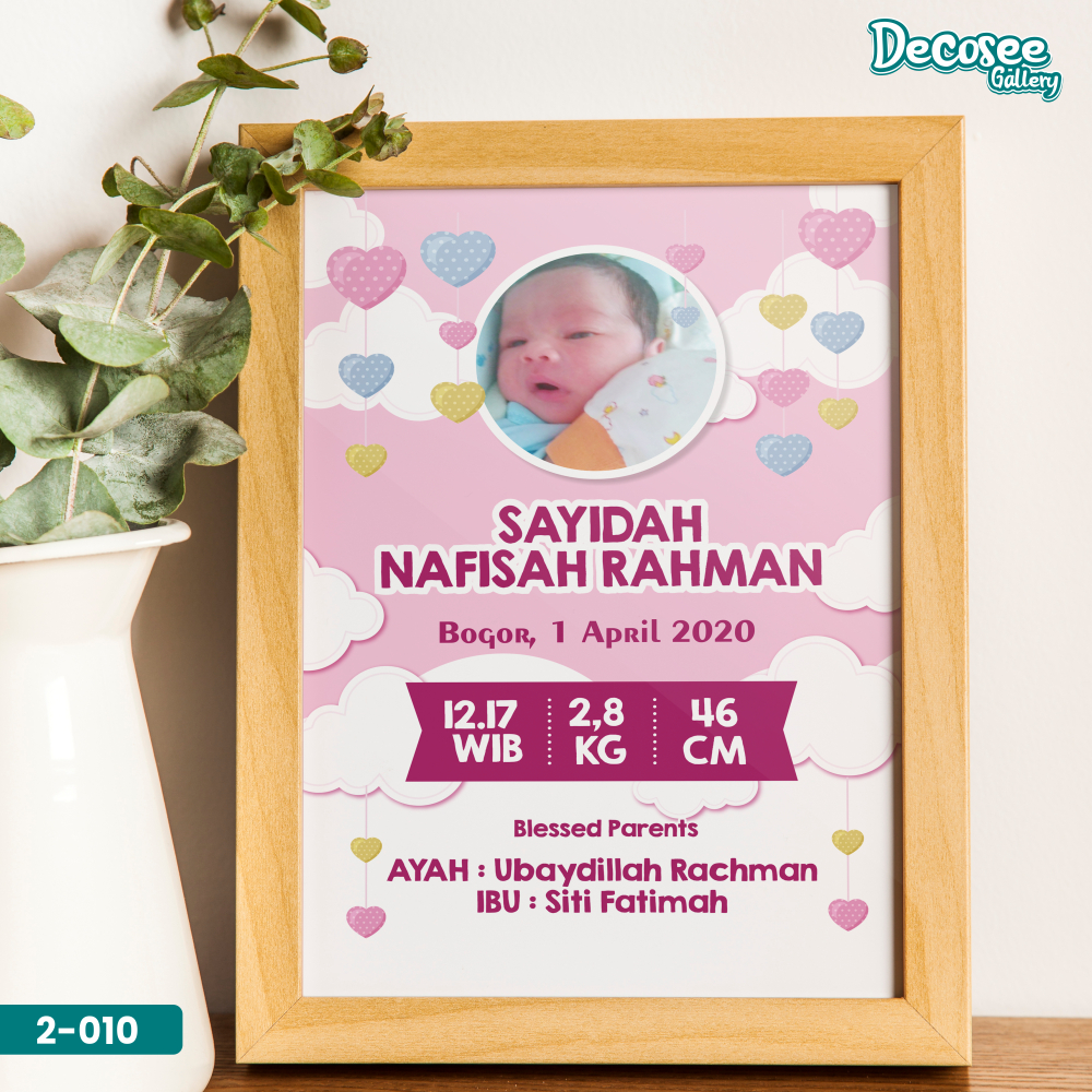 Cetak Pigura/Bingkai Biodata Bayi Ukuran 20x30 CM Tema Pink Muda - 2-010