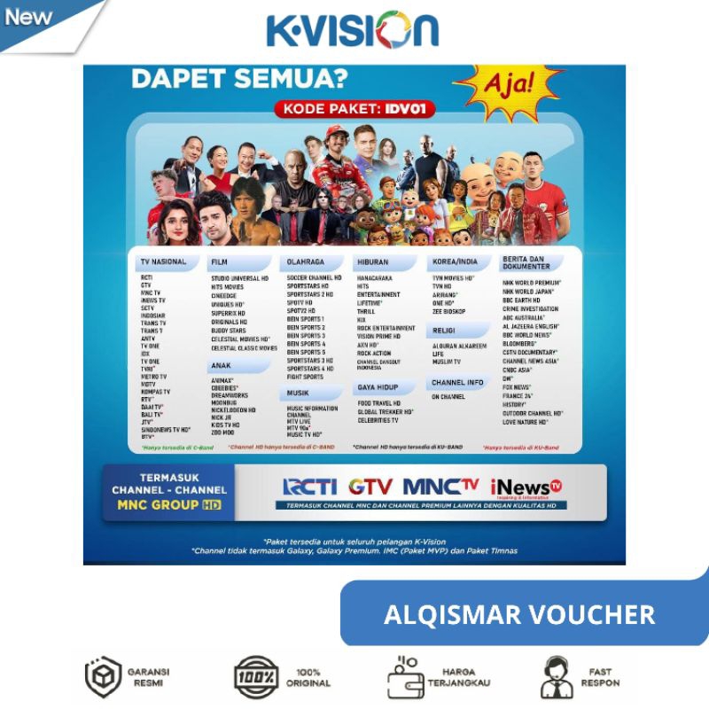 TV Voucher Paket K-Vision Lengkap Dapat Semua 1Bulan Bisa semua Jenis K-Vision