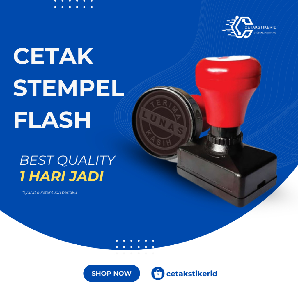

CETAK STEMPEL FLASH LINGKRAN, KOTAK, PERSEGI PANJANG 1 HARI JADI BEBAS REQUEST, WARNA BEBAS