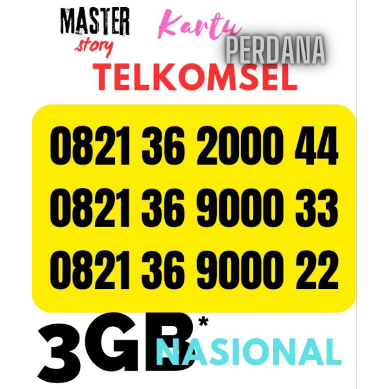 KARTU PERDANA TELKOMSEL SIMPATI 3GB NASIONAL X821 36 2000 44