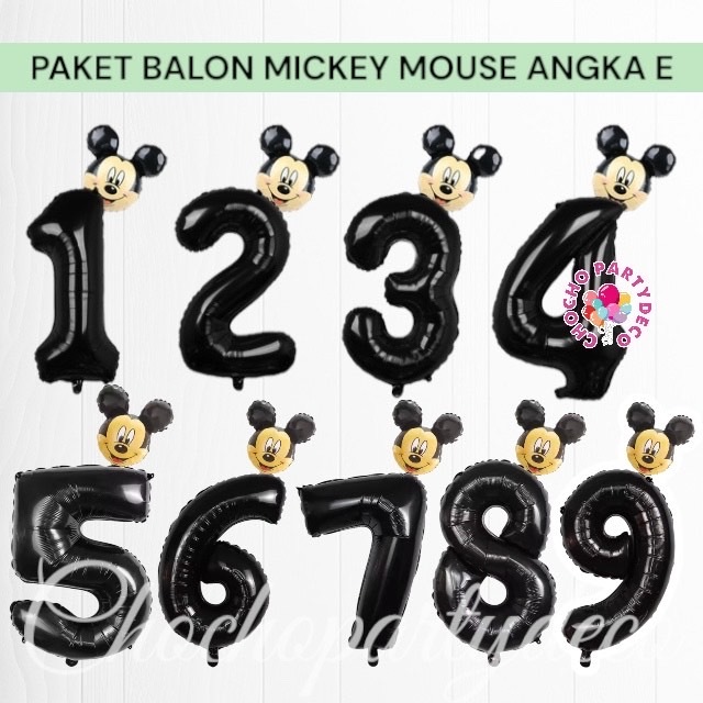 Paket Balon MICKEY MOUSE Angka E / Dekorasi Ulang Tahun Mickey Mouse