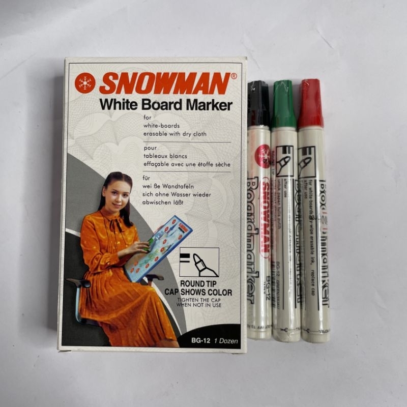 

spidol papan tulis snowman white board marker warna hijau biru hitam merah G-12 1pack