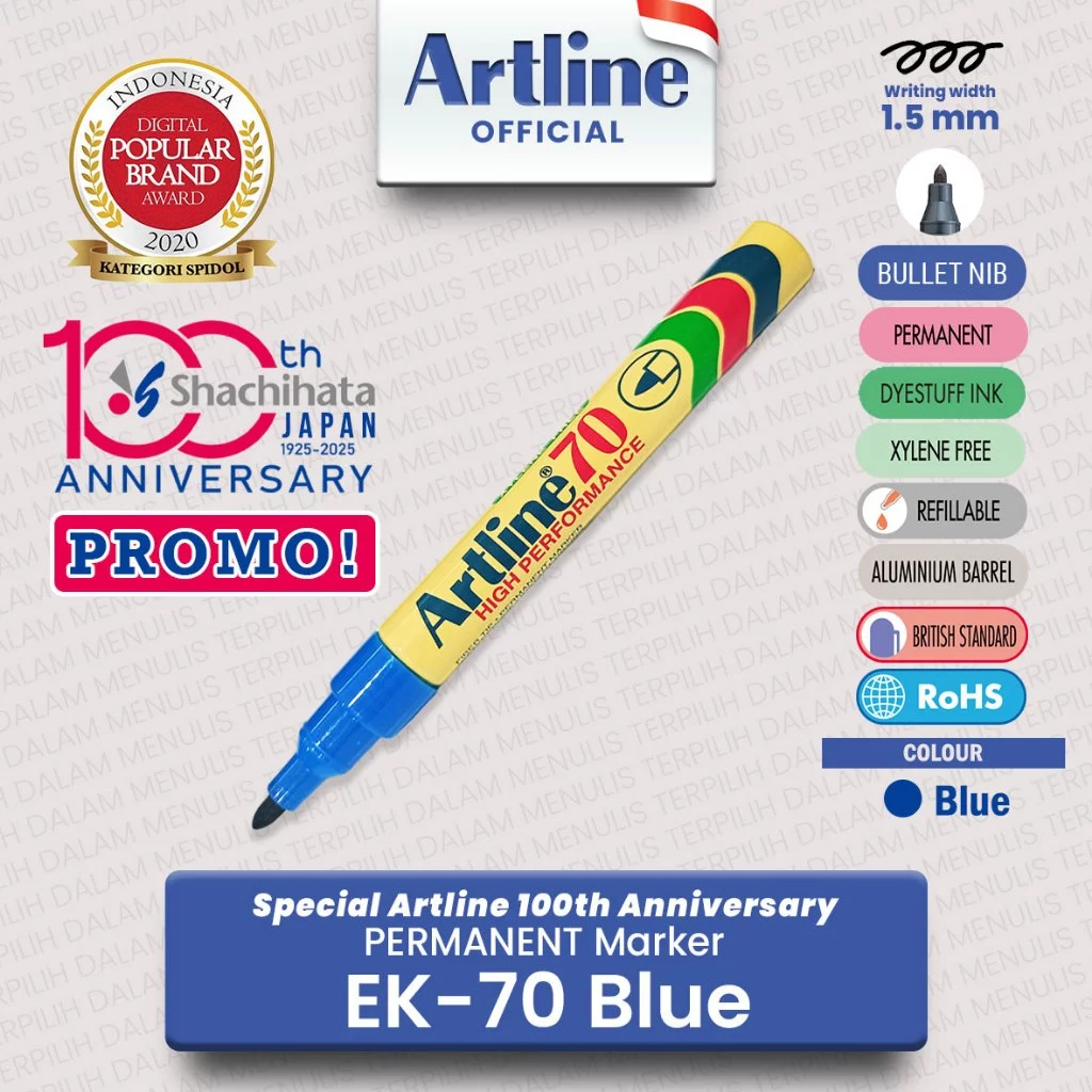 

(LIVE) PROMO Special 100th Artline Anniversary - Permanent Marker EK 70 Blue Colour / Spidol Permanen EK-70