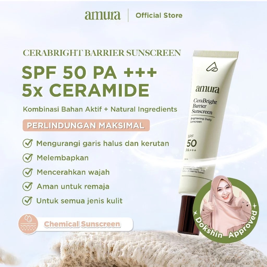 Sunscreen Amura Skincare Official - Amura CeraBright Barrier Sunscreen SPF 50 PA+++ Melembapkan Menc