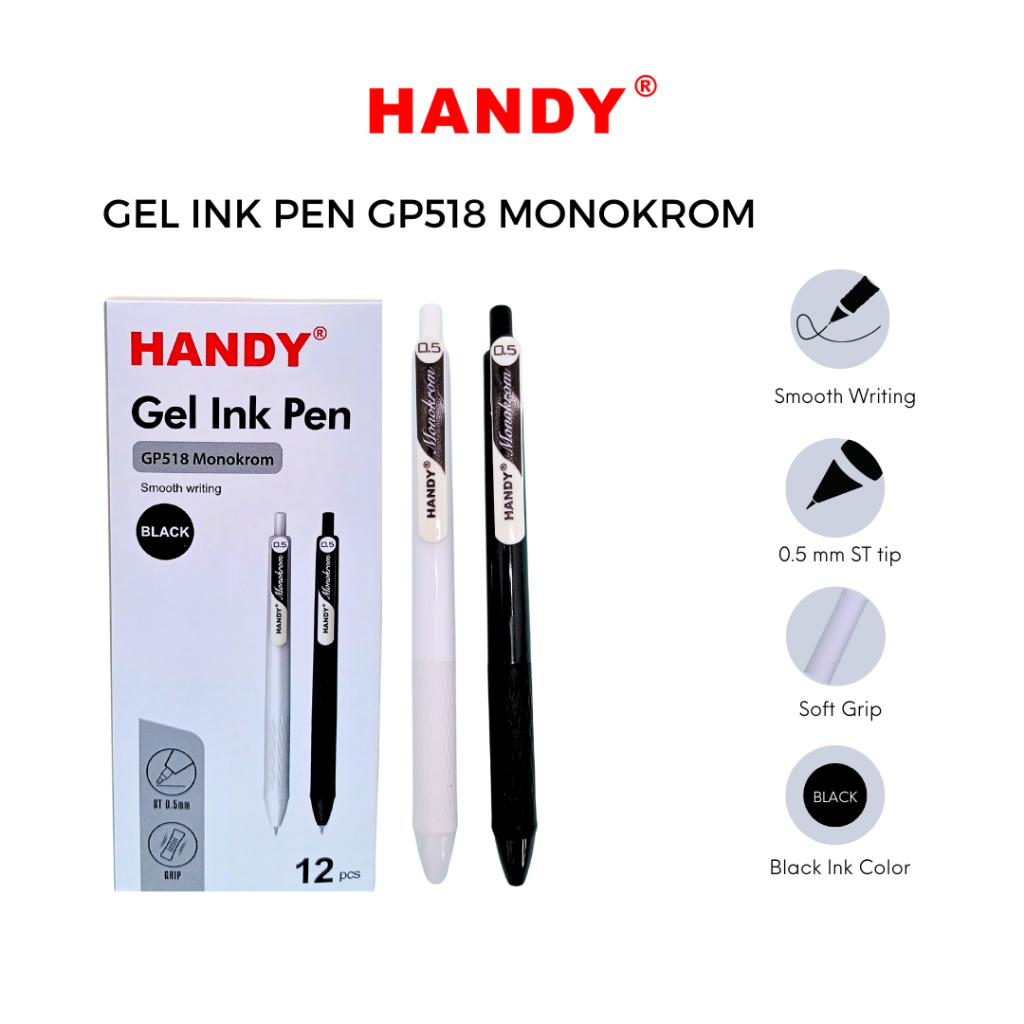 

Handy Gel Pen Pulpen Pena GP518 Monokrom 0.5mm 1 Pc