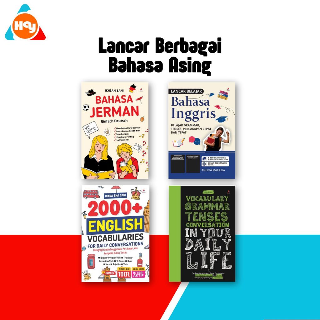 Buku Bahasa inggris,Bahasa jerman,Vocabulary Grammar Tenses Conversation - Anak Hebat Indonesia