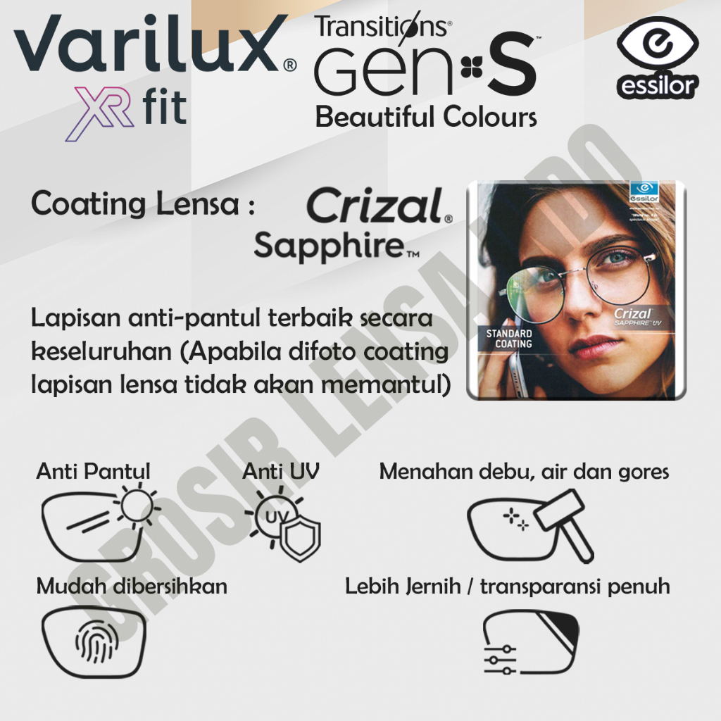 ESSILOR VARILUX XR FIT ORMIX 1.6 BEAUTIFUL COLOURS CRIZAL SAPPHIRE