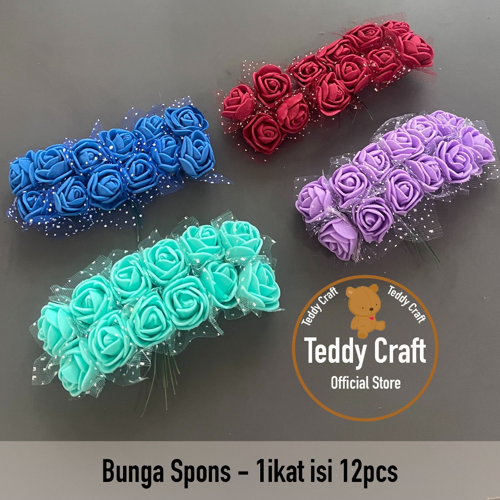 Bunga Spons Mini - 1ikat 12pcs - Bunga Mini Dekorasi Craft - Bunga Spons Tile - Teddy Craft