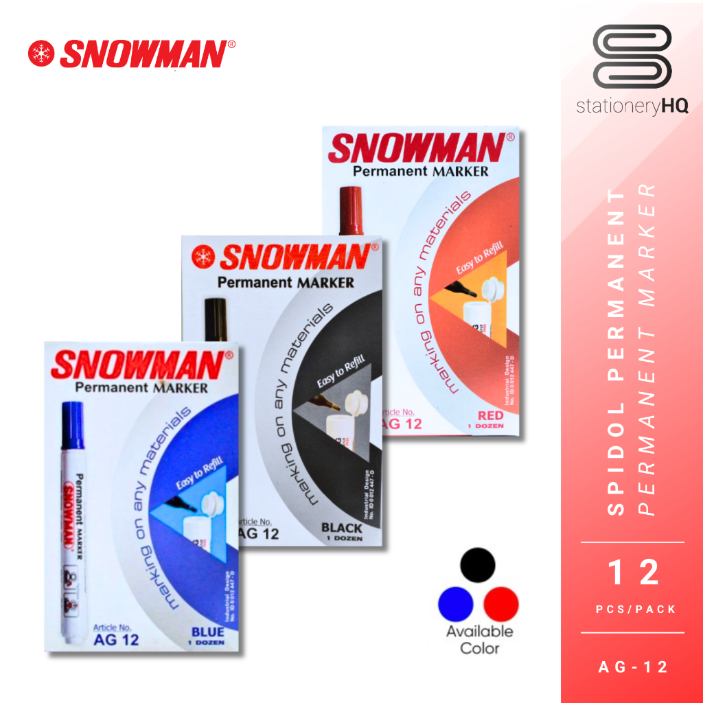 

(12 Pcs) Spidol Permanent Marker Snowman AG 12