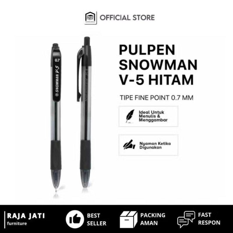 

Pulpen /Bolpoin / Pulpen Snowman V5 Hitam Fine Point 0.7mm