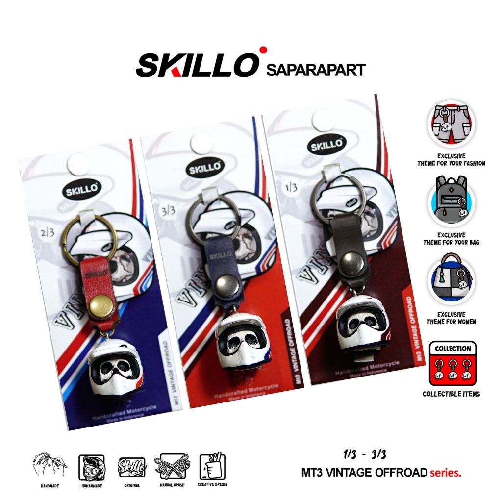 SKILLO - MT3 VINTAGE OFFROAD - Gantungan Kunci Miniatur Helm Keychain Handmade Helmet
