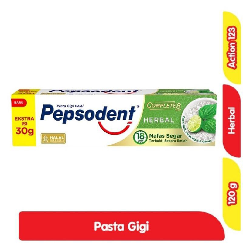 Pepsodent Pasta Gigi Complete 8 Herbal 120 Gram + 30 Gram Tube