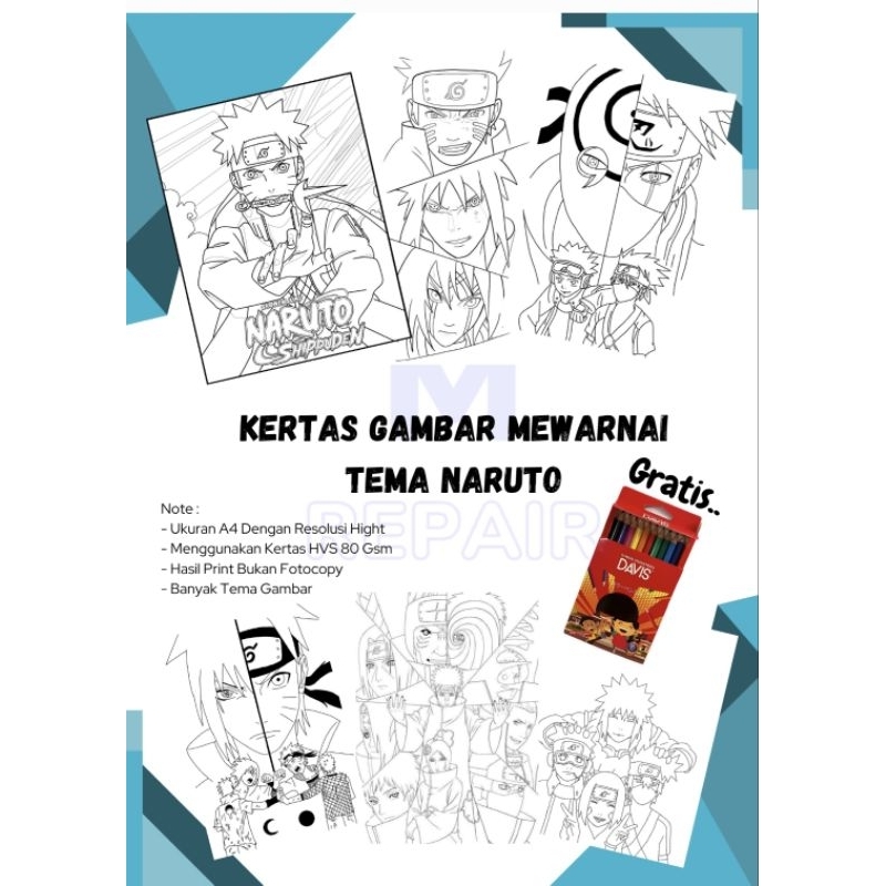 

10 Lembar Gambar Mewarnai Tema NARUTO Gratis Pensil Warna