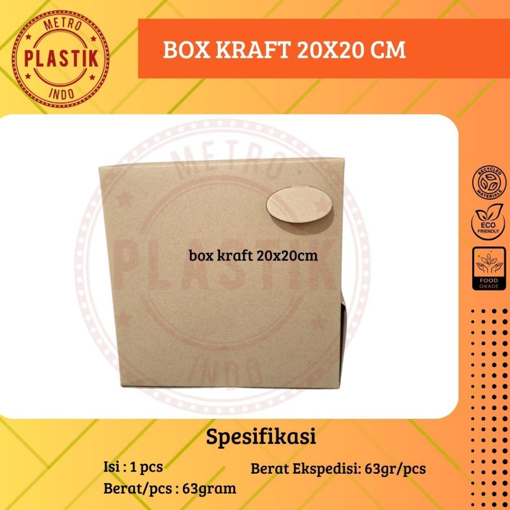 

Box Kraft 20x20 | Kotak Nasi | Dus Kemasan Makanan 20 x 20 Coklat
