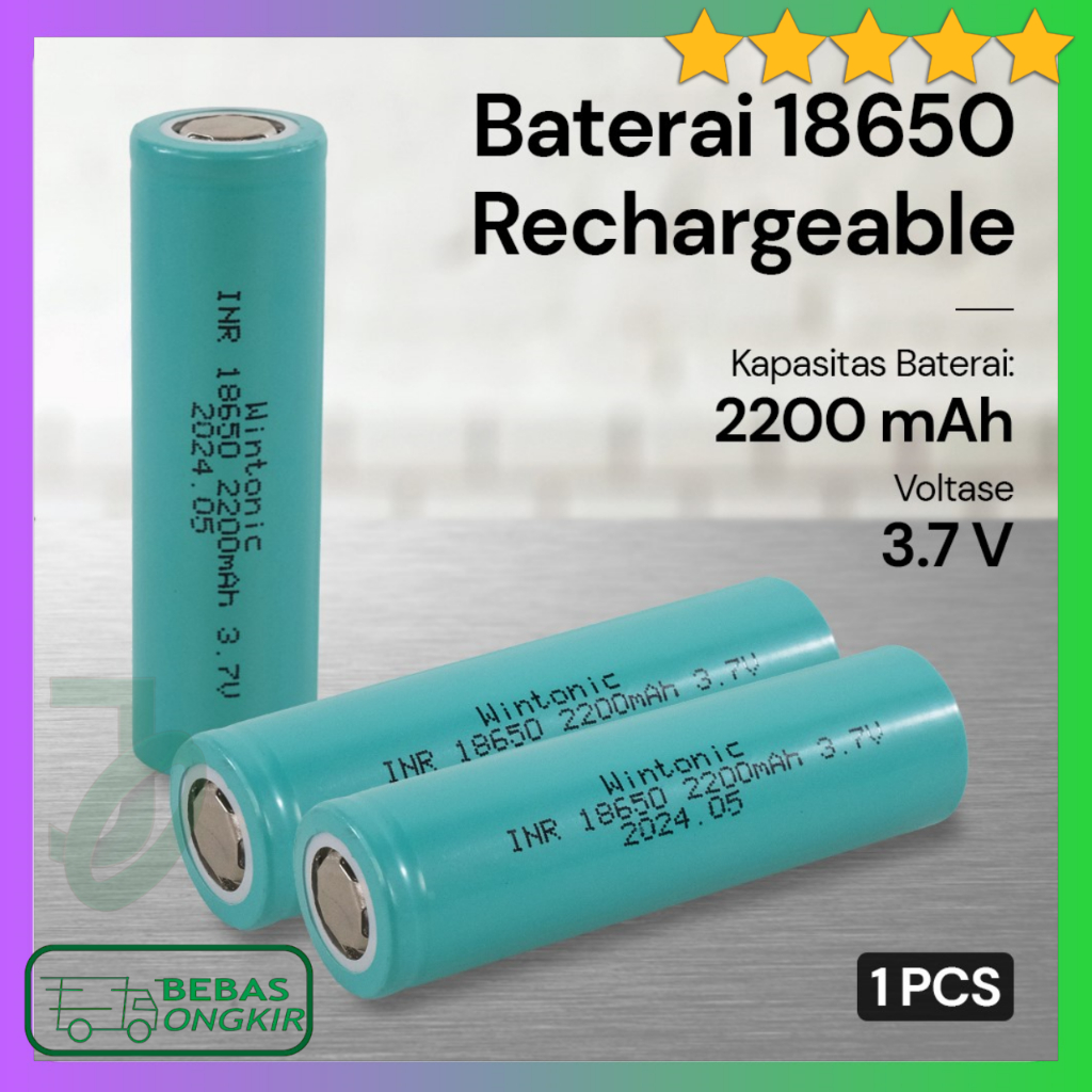 Baterai 18650 2200mAh INR 3.7V Flat Top Rechargeable WINTONIC Mod Vape Power Bank