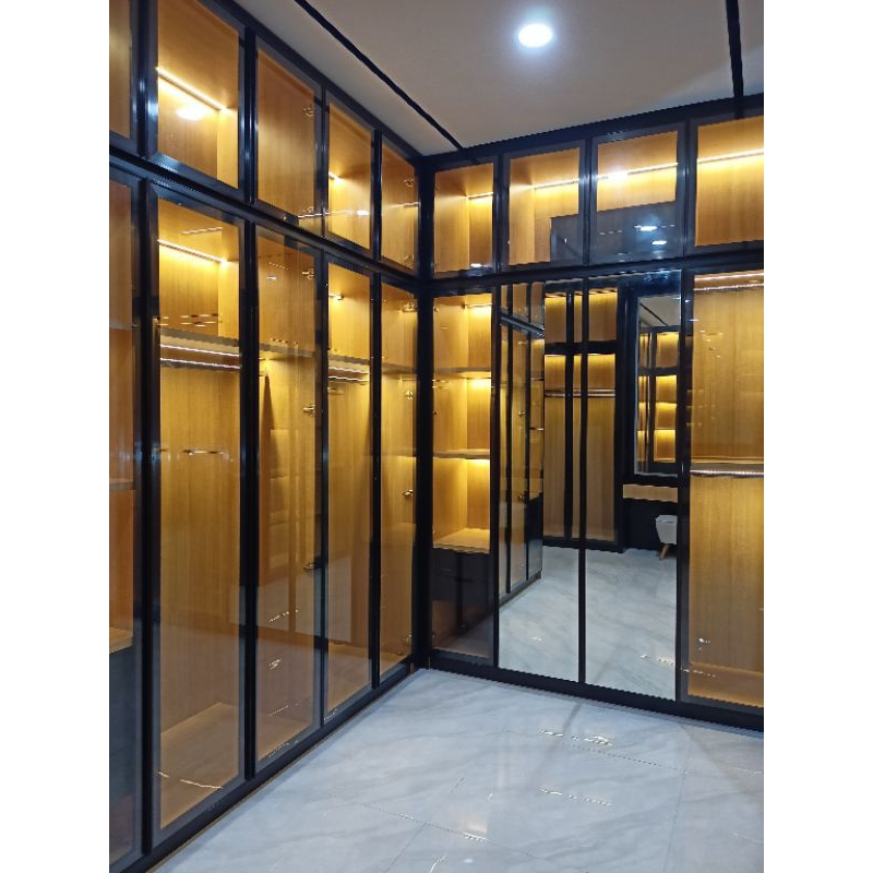 walk in closet lemari baju exclusive frame alumunium dan vanity mirror