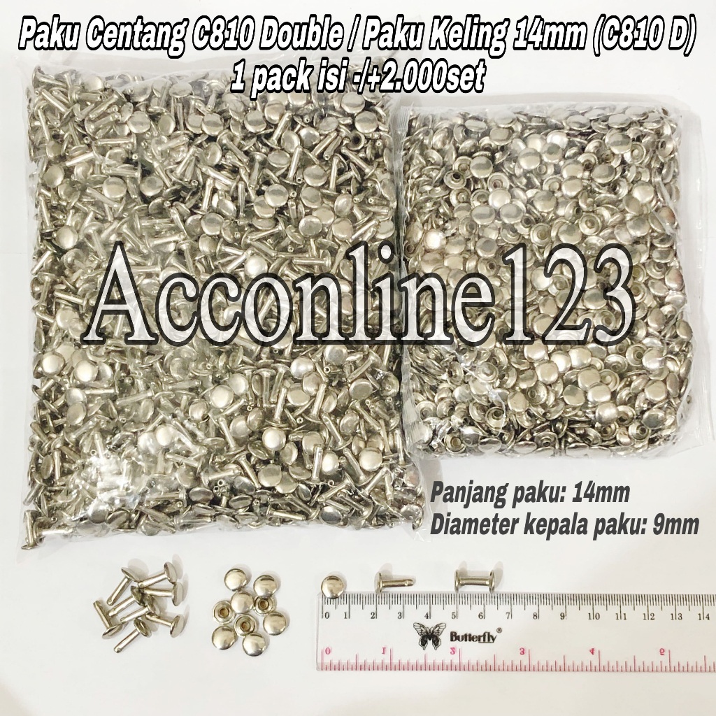 Paku Centang C810 Double (bolak-balik) / Paku Keling 14mm (C810 D) Silver (1pack isi -/+2.000set)