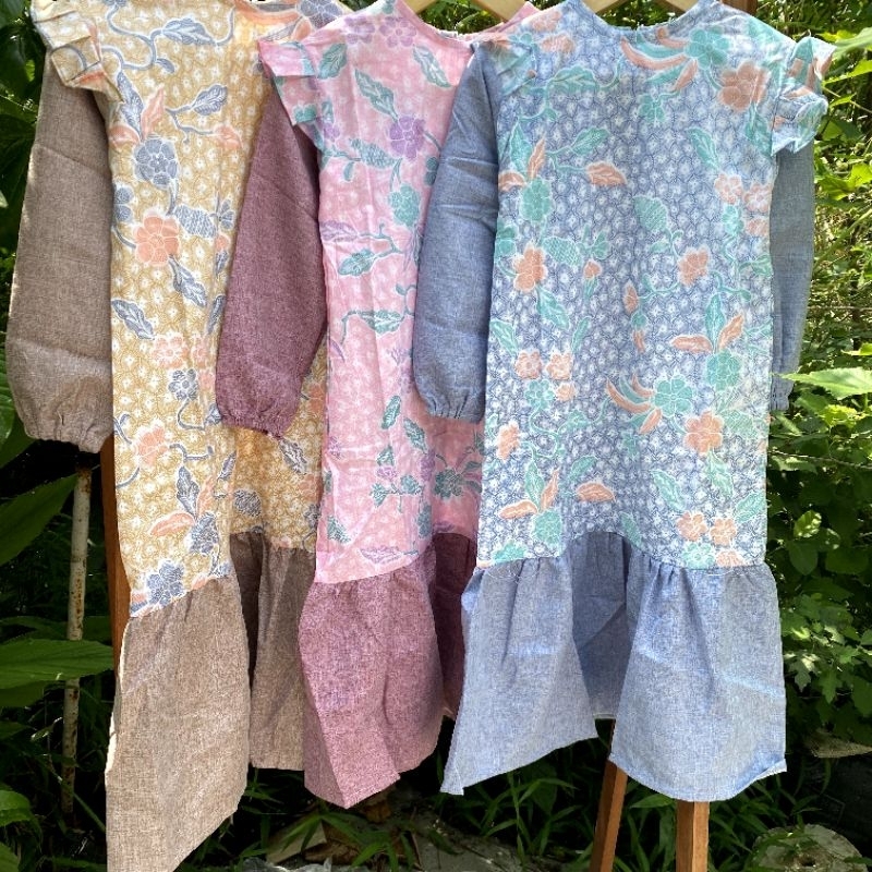 BEST SELLER BANARA GAMIS BATIK ANAK MELLANI LENGAN PANJANG LONG DRESS MOTIF BUNGA KATUN MIX MADINAH