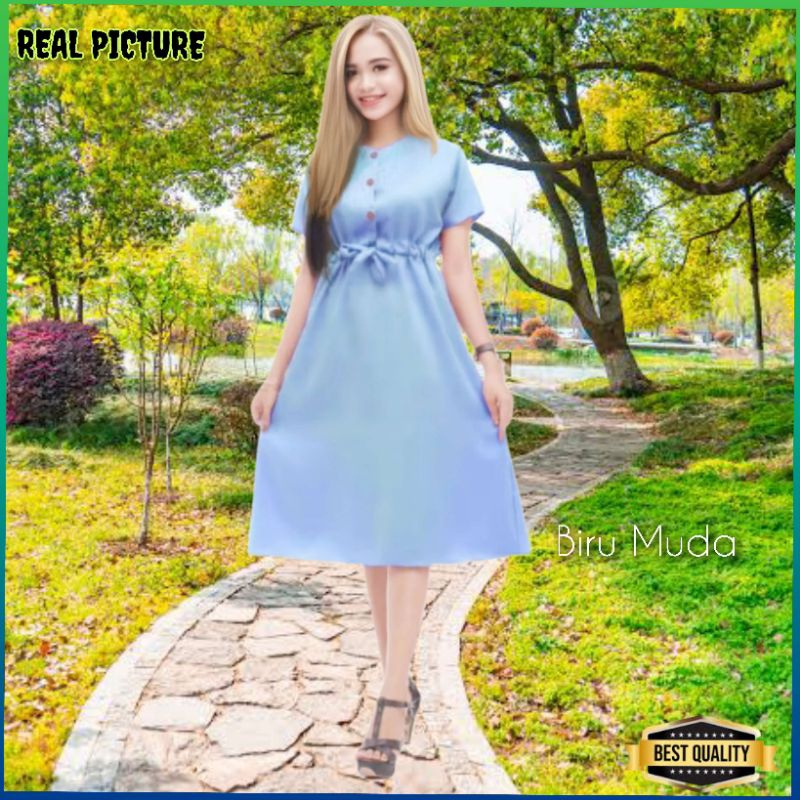 Dress Wanita Althaea Korean Style Biru Muda