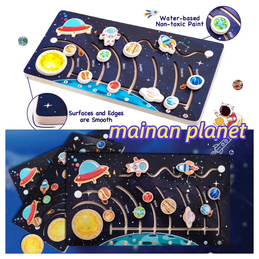 2 Pcs Mainan Pendidikan Delapan Planet Luar Angkasa Tata Surya Puzzle Papan Permainan Untuk Anak