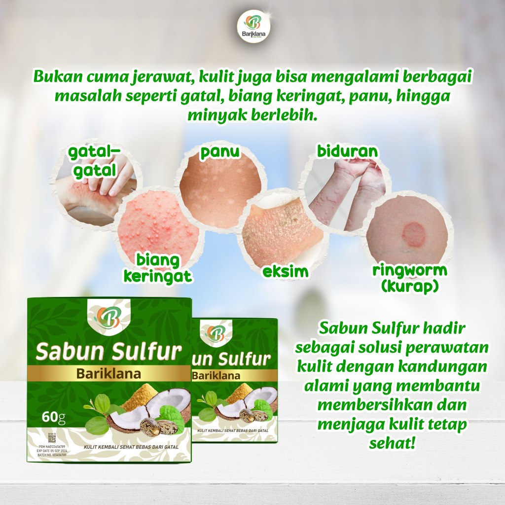 SABUN SULFUR BARIKLANA Sabun untuk Mengatasi Gatal Scabies Kudis Eksim Kurap Panu Akibat Kutu Jamur 