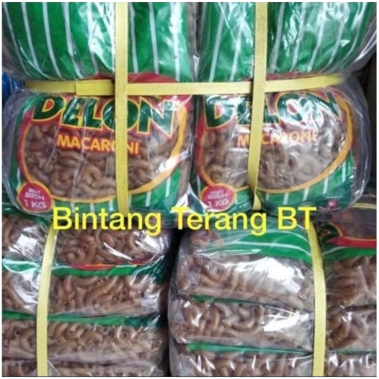 

Makaroni Mentah DELON Hijau 1 kg x 10 pcs per Bal/Ball/Dus 10 kg Mekar