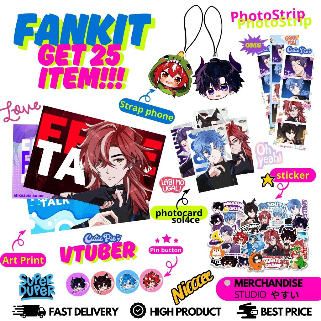 OTS - FANKIT VTUBER - POSTER STICKER STANDING PHOTOCARD - FANKIT HARRIS CAINE - ARION MIKAZUKI - SOU