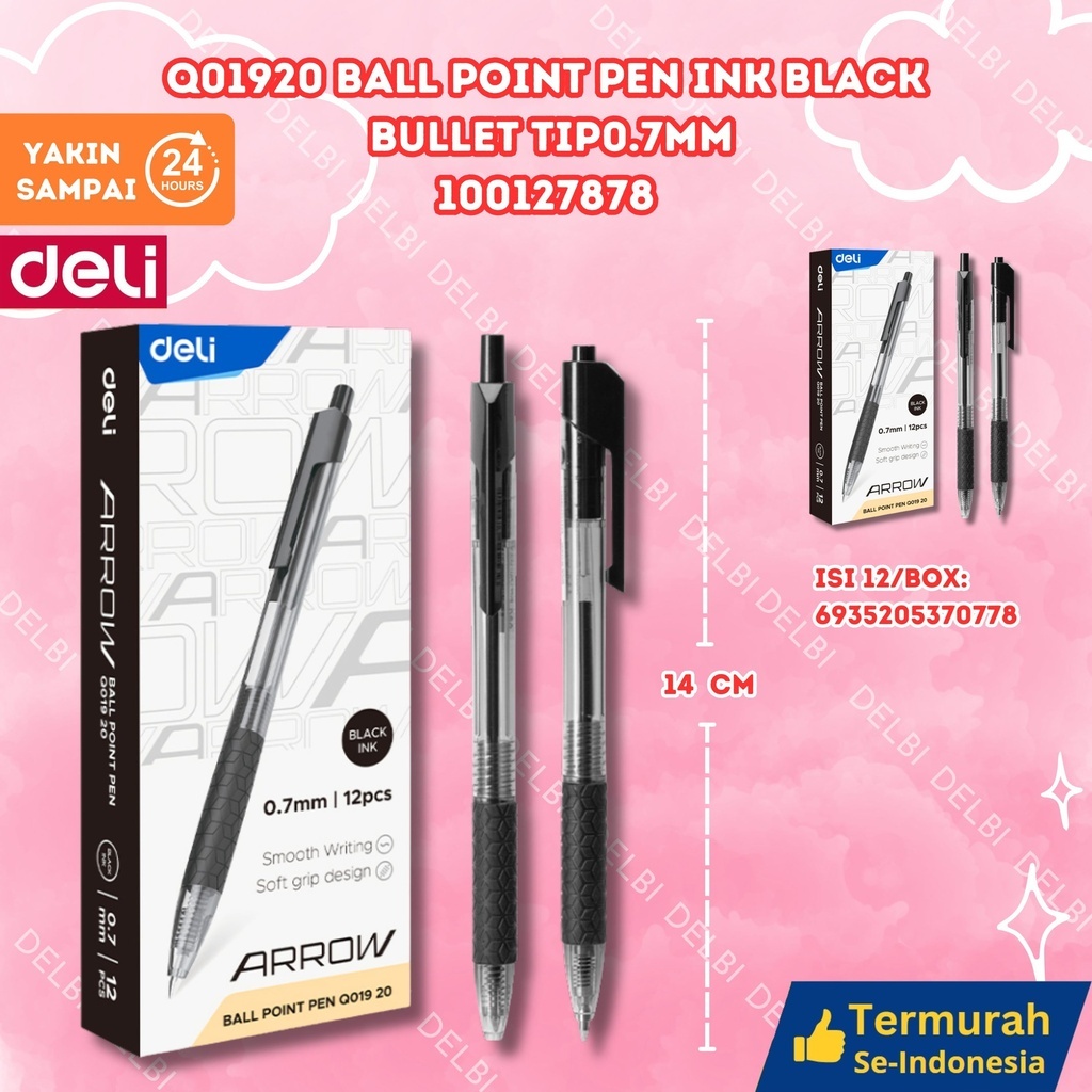 

DELI Ball Point Pen Ink Black Bullet BALLPEN HITAM