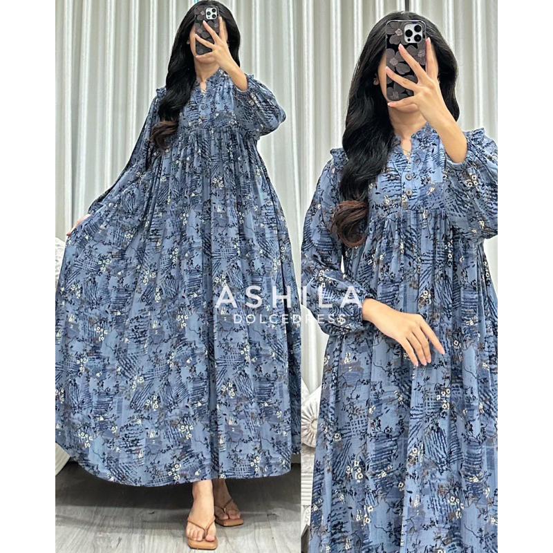 Daster Arab Dolce ASHILA Midi Dress Rayon Motif Busui Bumil Nyaman