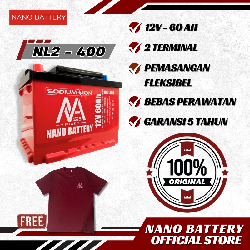 NANO BATTERY Aki Mobil Sodium Ion Aki Mobil Sodium Ion NA-1260S(L2-400) 12V 60 AH / DIN LN2 Aki Keri