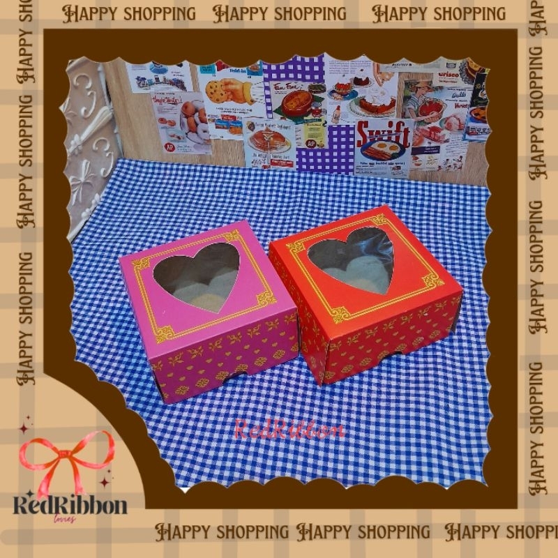 

(10pcs) Kardus Donat Kue 10×10×5,5 Motif Warna Merah Pink Love | Box Tasyakuran