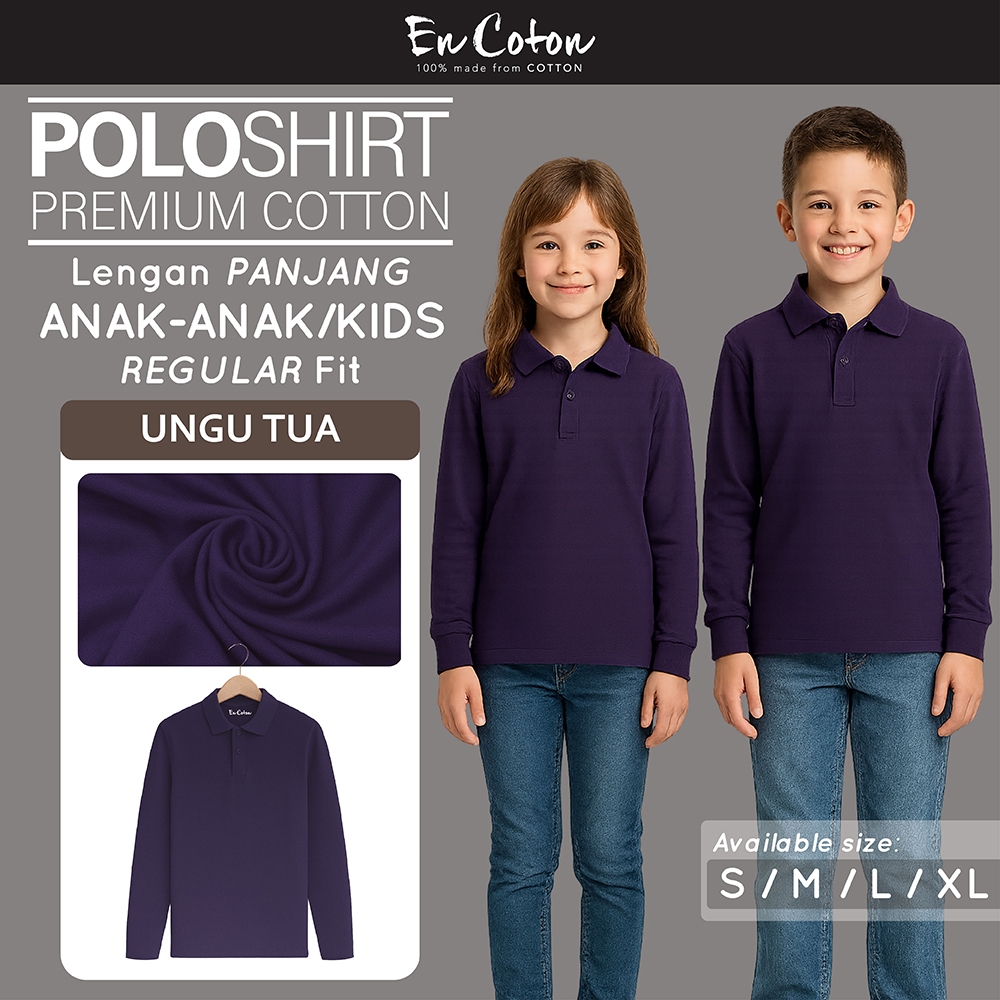 ENCOTON Kaos Kerah Polo ANAK UNGU TUA Premium Tangan Lengan PANJANG (model ANAK)