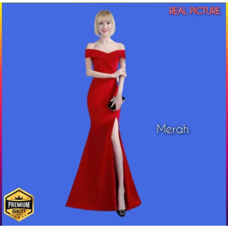 Gaun Pesta Wanita Liandra Korea Dress Kondangan Elegan Kekinian Merah