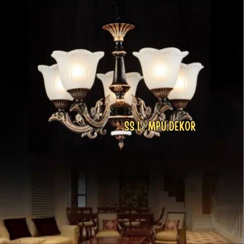LAMPU GANTUNG KLASIK CABANG 5 MODERN HIAS RUANG TAMU KAMAR MAKAN