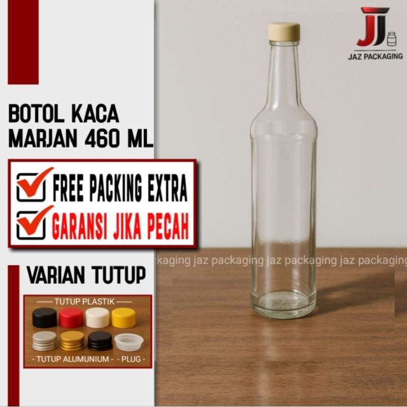 botol marjan 460ml bening tutup ulir plastik