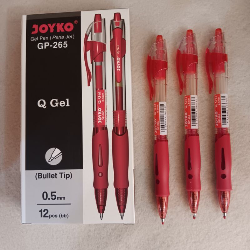 

1 lusin Pulpen Gel 265 Merah Joyko Pulpen Cetekan 0.5 Murah Grosir