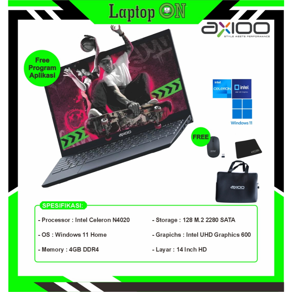 Laptop AXIOO Mybook HYPE 1 Intel N4020 RAM 4GB SSD 128GB Windows 11 Home Grey