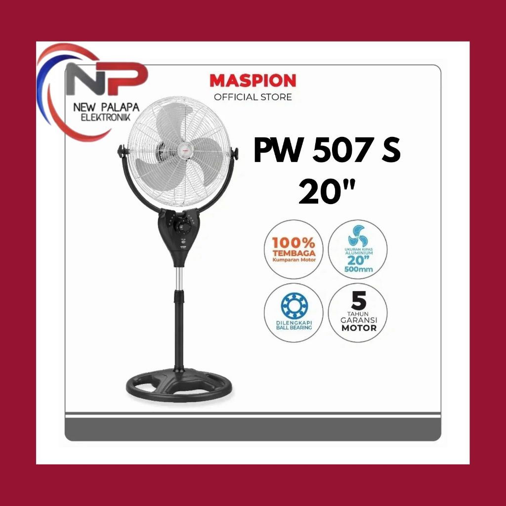 POWER FAN MASPION 20INCH BESI PW-507S / MASPION KIPAS ANGIN BERDIRI BESI/ STAND FAN BESI MASPION