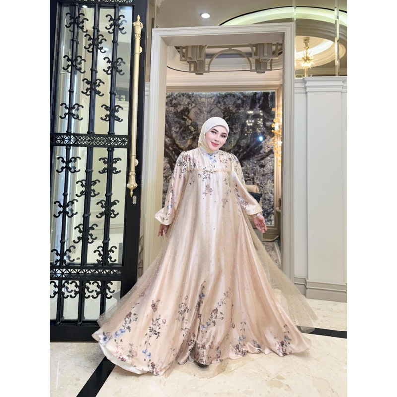 dress mewah printing flower full tile mutiara by shellasaukia premium 1000%