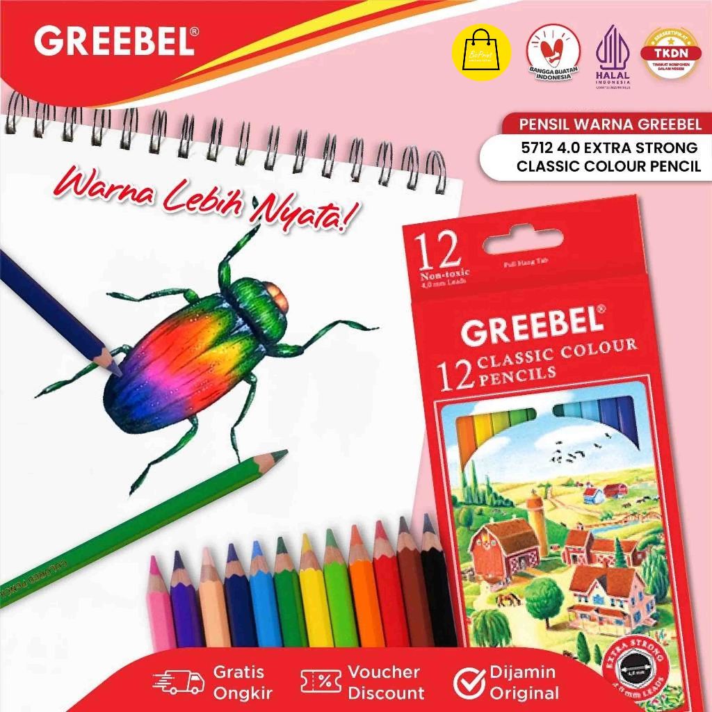 

GREEBEL Pensil Warna 12 Warna / Classic Colour Pencils (5712) / Pensil Warna Mewarnai Menggambar
