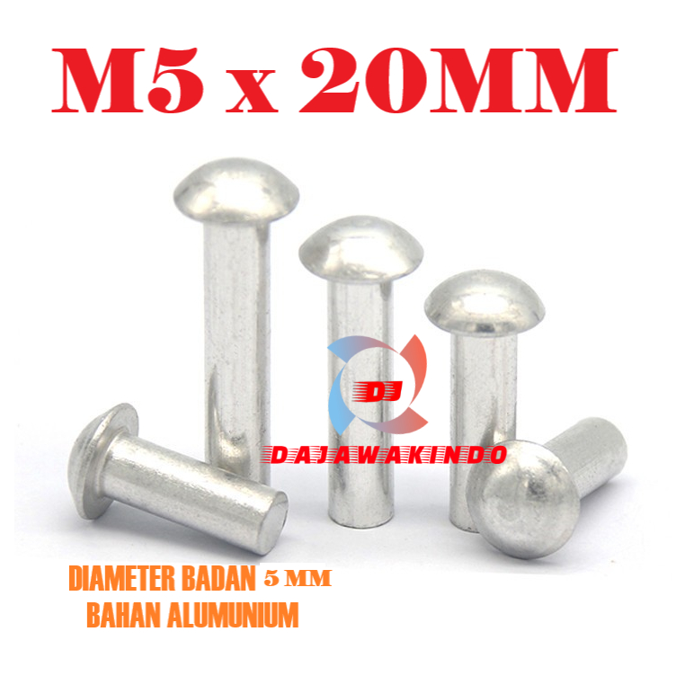 Paku Keling Alumunium M5 x 20MM / Paku Keling Alm Kepala Bulat M5 x 20MM