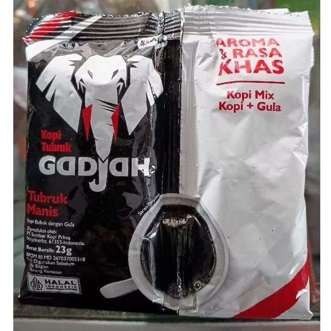 

Kopi Tubruk GADJAH + GULA sachet 5x23gr