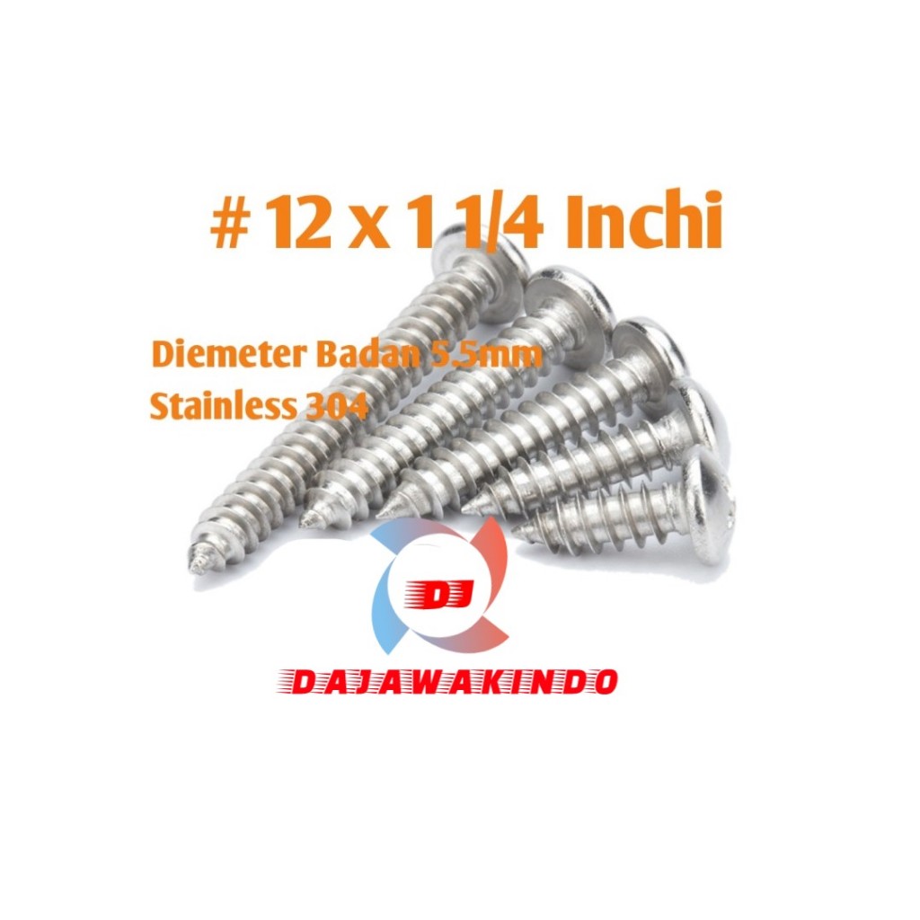 Sekrup Tapping Stainless 12 x 1 1/4 / Tapping PH Stainless 304