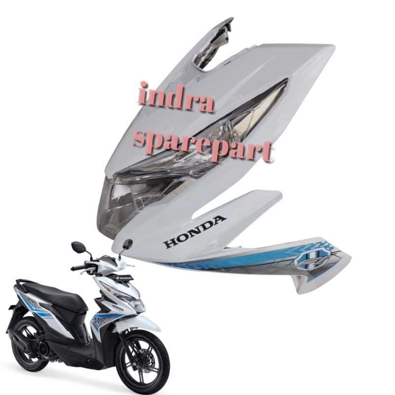Cover Body Depan Plus Reflektor Sein Striping Honda Beat Eco 2016 2017 2018 Warna Putih