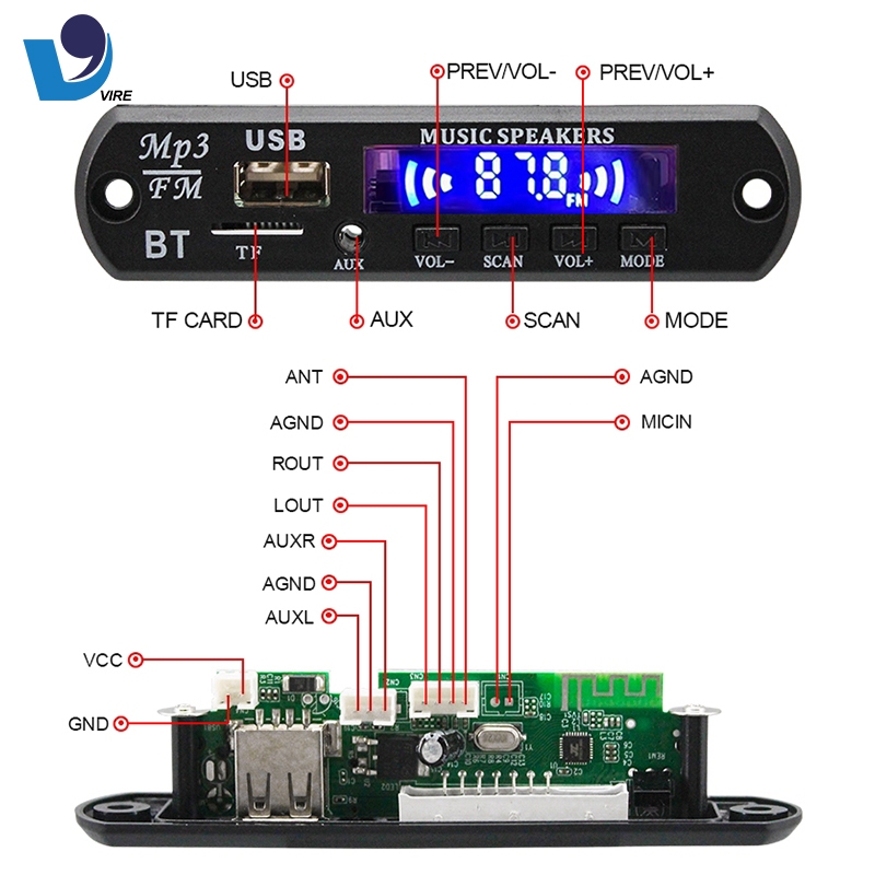 TERJAMIN VIRE Modul Bluetooth kit mp3 Usb AUX FM RADIO 12V original SEDA kit modul mp3 bluetooth **